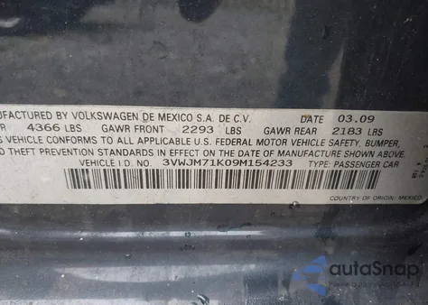 2009 Volkswagen Jetta S from USA, damaged, VIN 3VWJM71K09M154233